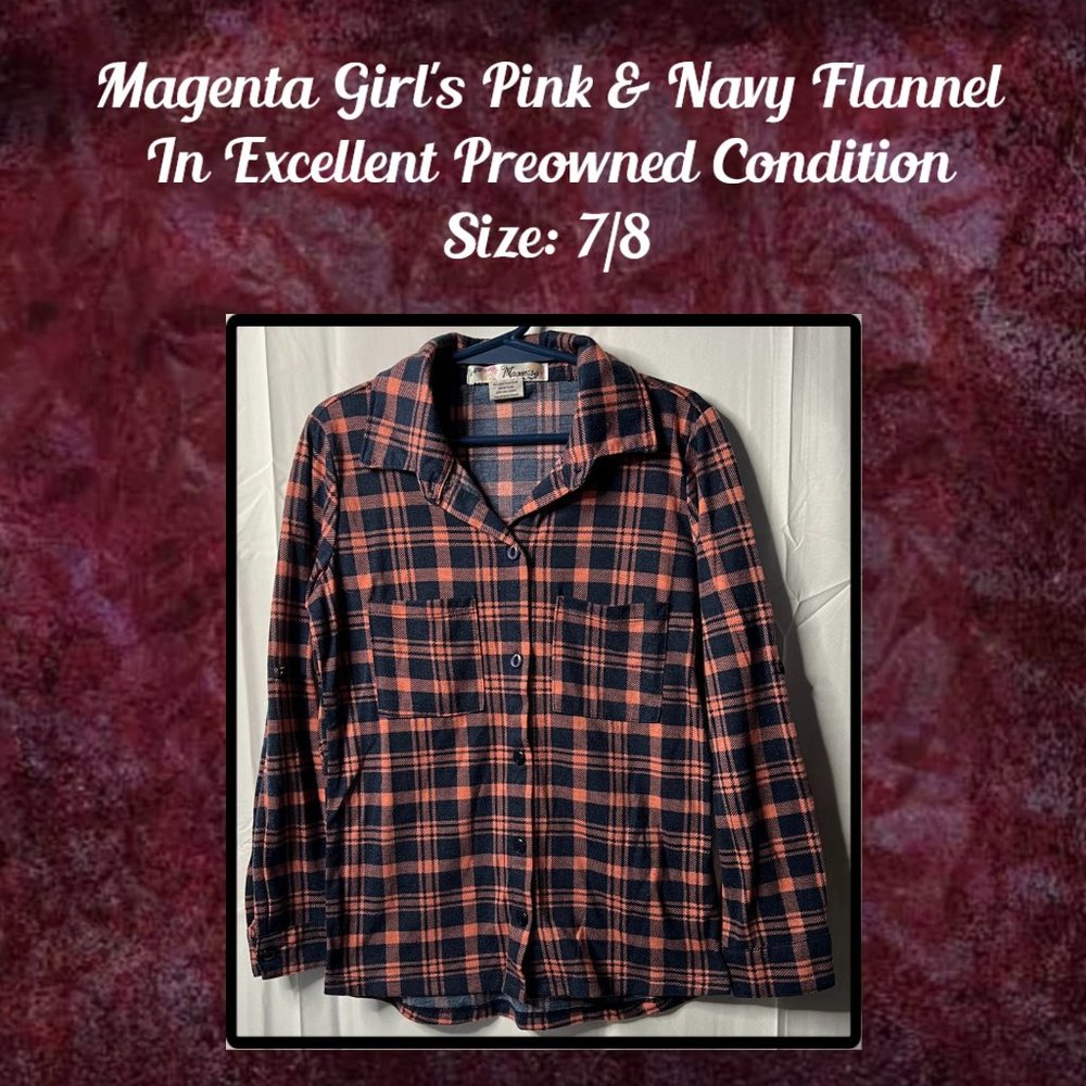 Magenta Girl's Pink & Navy Flannel 7/8